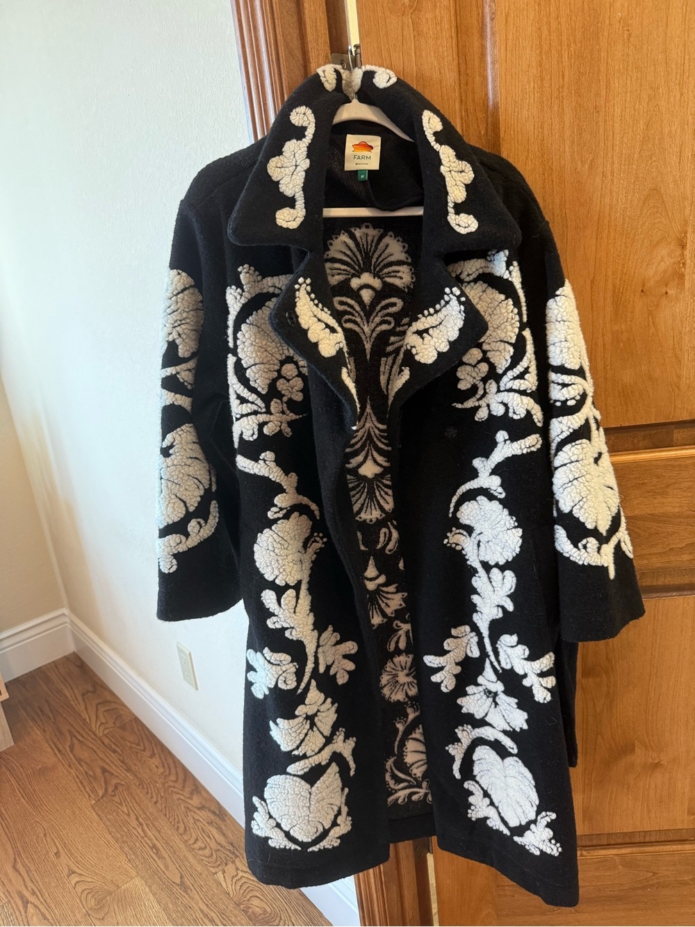 Farm Rio Black & Cream Embroidered Women's Coat